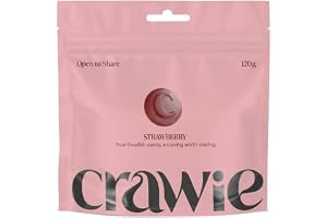 Crawie Svenska Godis Strawberry Fruktgummi, Presentförpackning 7x120g | Fruktgummi med naturlig jordgubbssmak. Glutenfritt, palmoljefritt. Doybag med dragkedja. Gjord i Sverige.