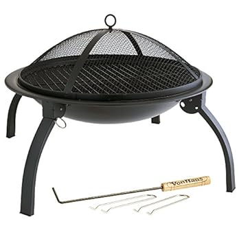 Vonhaus Fire Pit Garden Bbq Bowl Outdoor Camping Log Anthrazit Terrassenstrahler Faltbar Tragetasche Gratis 2 Jahre Warranty