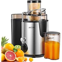 Centrifugeuse Aicok Extracteur de Jus, Centrifugeuse Fruits et Legumes à Trois Vitesses, 65MM Large Bouche en Acier Inoxydable, Bras de Verrouillage de Sécurité, Pieds Antidérapants, Sans BPA
