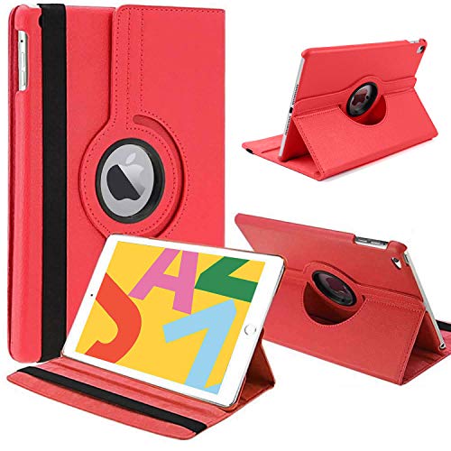 KP TECHNOLOGY Case for iPad 10.2 2019, Case for iPad 7th Generation 2019, Leather Smart Folio 360 Case for iPad 10.2 / iPad 7th Generation (2019 Model) (RED)