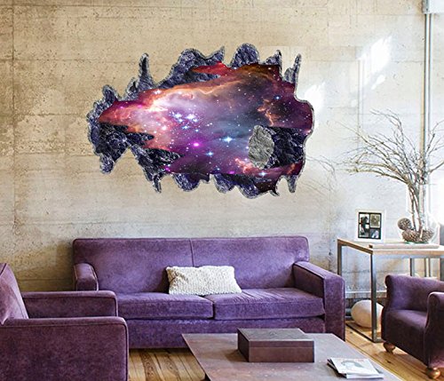 Colourfulworld 3D Galaxy Wandtattoo space-dimensional Wand Aufkleber Wohnzimmer TV Hintergrund Aufkleber selbstklebend abl?sbar DIY Home Dekoration Wand Wandbild abnehmbare Schlafzimmer StickerGalaxy 3D Space Meteoriten Wohnzimmer TV Hintergrund abnehmbare Wandspiegel Aufkleber Perspektive PVC Wand (Space Meteoriten)