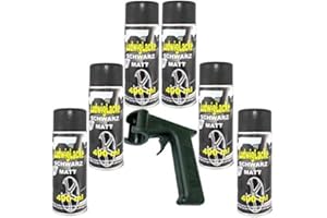Ludwiglacke Schwarz matt 6 Spraydosen Autolack je 400ml mit Spraydosengriff Haltegriff