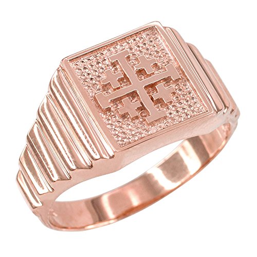 Kleine Schätze Herren Ring 14 Karat Rotgold Jerusalem Kreuz