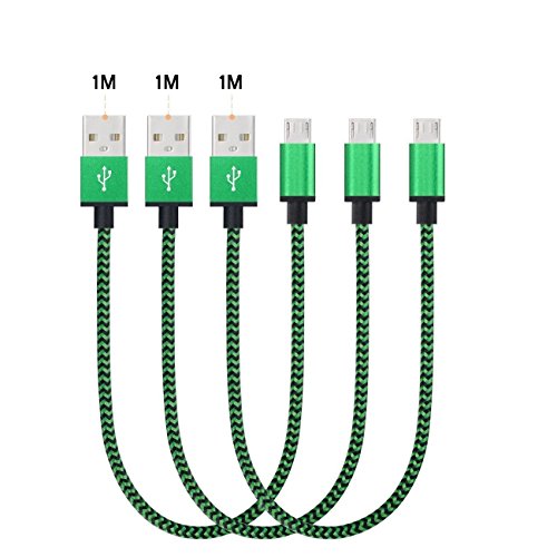 Hosaire 3pcs Datenkabel Android USB Cable Mehrfarben Nylon Phone USB Kabel für Samsung, HTC, Nokia, Sony Usw(1M),Grun - 2