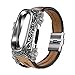 Produktbild Upxiang für Xiaomi Mi Band 4 Armband Retro Leder Ersatzband mit Silber Metall Lünette Smart Watch Uhrenarmband Sport Wrist Band Strap