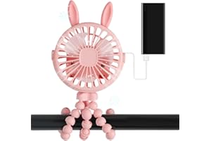 Gohytal Ventilatore per passeggino con treppiede flessibile, 3 velocità, portatile, ricaricabile, per passeggino, seggiolino auto, bicicletta, campeggio, rosa