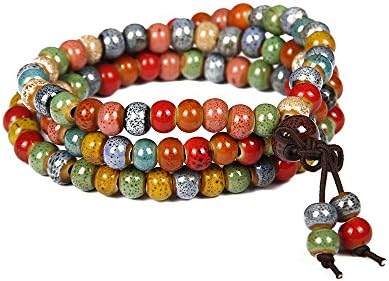 Chinaware Bangle Tibetan Buddhist Buddha Meditation 8mm*108 Prayer Beads Chinese knot Bracelet porcelain Bracelet Women/Men (HuaY)