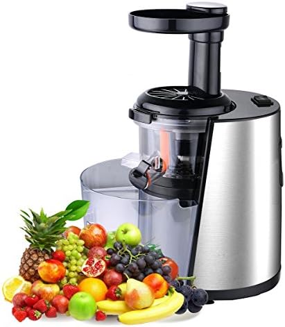 Vivo © Urom Professional Slow Fruit Vegetable Juicer Extractor Black with Stainless Steel / Aluminium Finish with Jug and Scrubbing Brush
