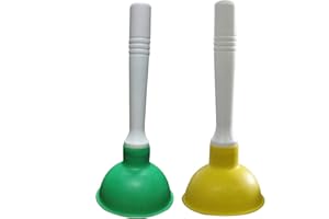 Coralpearl Hand Drain Plunger Small Force Pump Cleaner Plumber Helper Unclogger Tool Short Little Clog Remover for Kitchen Sink, Bathroom Toilet, Shower Tub in 4 Inch Cup 9" Bar Handle (Green+Yellow)