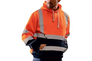 GEFOMUOFE Herren Warnschutz T-Shirt Langarm Warnschutzshirt Warnshirt mit Kapuze Kapuzenpullover sicherheits Tshirt Warnschutz Arbeitskleidung Baustelle warn Shirt