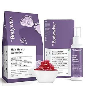 Bodywise Biotin Hair Gummies Pack of 30 and Dandruff Removal Lotion 60ml for Women | Prevents Dandruff and Helps Healthy Hair | Paraben & SLS Free