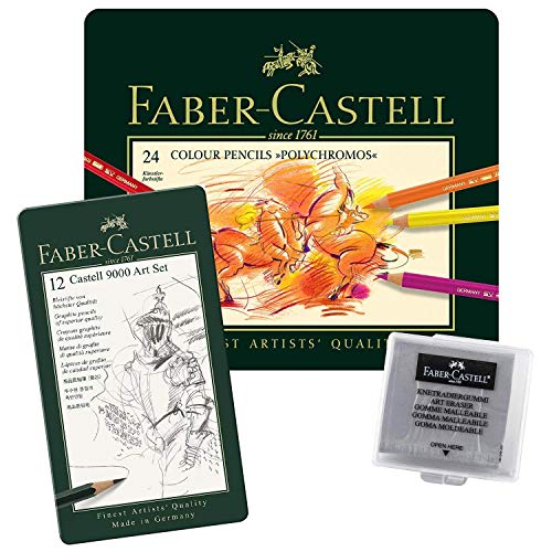 Preisvergleich Produktbild Faber-Castell 110024 - Künstlerfarbstift, 24 Polychromos Metalletui 24er Metalletui / Radierer / BS Castell 9000