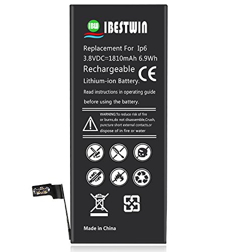 IBESTWIN Replacement Battery Model iP 6, 3.8V 1810mAh Battery with Removal Tool Set, Battery Adhesive Strip and Instruction, 1 Year Warranty
