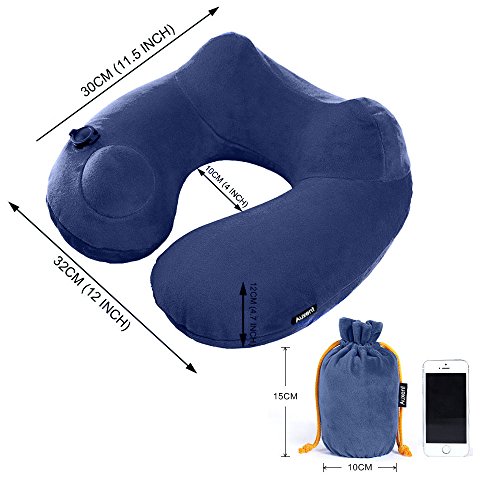 Auxent Aufblasbares Nackenkissen Reisekissen mit Fleece-Bezug, Nackenhörnchen für Zuhause, Büro und Unterwegs im Flugzeug, Bahn, Auto und Bus, Ergonomisches Design, Königsblau - 4