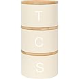 Harbour Housewares Stackable Tea Coffee Sugar Canisters with Bamboo Lids - Cream - Stacking 3pc Tea Coffee and Sugar Canisters Set Airtight Kitchen Organiser Food Storage Jars