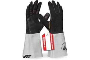 Gebol Grill Professional (1 Paar) - Hitzebeständige Grillhandschuhe mit Aramid-Futter, Rindervollleder Handinnenfläche, 14cm Stulpe für Schutz vor Funkenflug bis 100°C