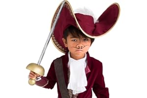 Disney Store Official Captain Hook Pirate Hat For Kids, Peter Pan, Red Pirate Had with Feathers and Gold trim, For Halloween, Fancy Dress & Roleplay Parties