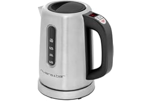 RIVIERA & BAR riviera&bar Bouilloire SIENA à Température Réglable - Compacte en Inox Brossé avec Socle Pivotant 360°, Protection Anti Surchauffe, Écran Digital et Maintien au Chaud - 1L - Inox