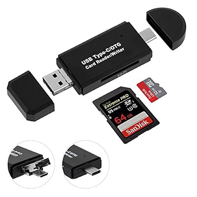 Sonoka Lecteur de Carte SD, Type C 3 en 1 USB SD/Micro SD/TF Combo à 2-Slot Adaptateur Carte SD USB Intelligent OTG Fonction,Supporte Tous les Windows/MACBOOK/Android OTG/Interface Type C Desktops/PC/OTG Par Sonoka (Noir)