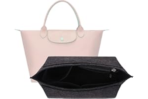 GEHANICO Purse Organizer Insert for Bags Multi-Pocket Felt Handbag Organizer for Longchamp Handbags Organizer Folding Tote Bag Organizer Toiletry Bag Gift for Mother's Day (L,Dark Grey)