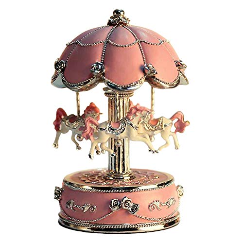 LIWUYOU Luxury Large Size Color Change LED Light Luminous Rotating Carousel Horse Musical Box With Music of Castle in the Sky Color Pink by LIWUYOU
