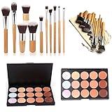 ESYN Professional 15 Color Concealer Palette Kit Set with 11pcs Bamboo Brush Face Makeup Contour Cream
