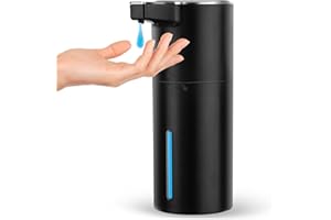 PHNEEMS Dozownik mydła, automatyczny, elektryczny, 4-stopniowa regulacja, montaż ścienny, czujnik z czujnikiem, 400 ml, bez dotyku, dozownik mydła do łazienki, kuchni, biura, czarny