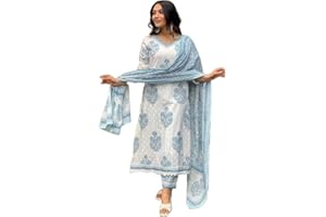 Sambhav Quilt Hub Damen Kurta-Hose aus Baumwolle, Indigo, handbedruckt, mit Dupatta