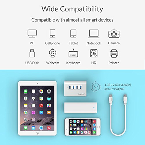 ORICO Aluminium USB Hub Portable, 4 Ports, USB 3.0 Highspeed Datenhub mit USB 3.0 Kabel für Notebook Ultrabook Tablet MacBook iMac - 6