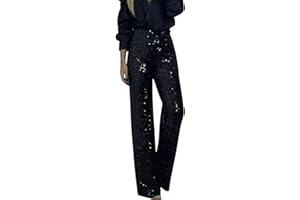 SEMEN Womens High Waisted Sparkle Palazzo Pants Christmas Sequin Wide Leg Pants Metallic Shiny Club Trousers