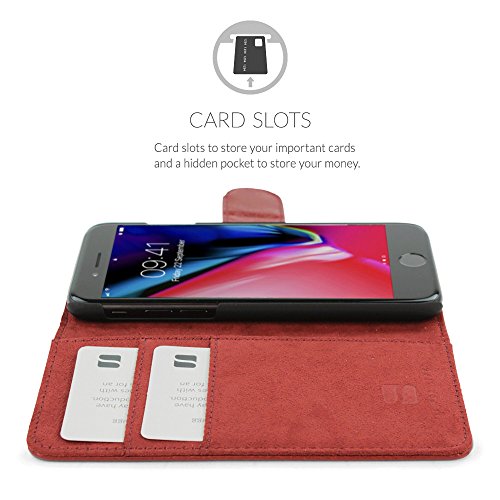 iPhone 7 Plus and 8 Plus Case, Snugg Apple iPhone 7 Plus and 8 Plus Flip Case [Card Slots] Leather Wallet Cover Executive Design [Lifetime Guarantee] â€“ Dusty Cedar Red, Legacy Series