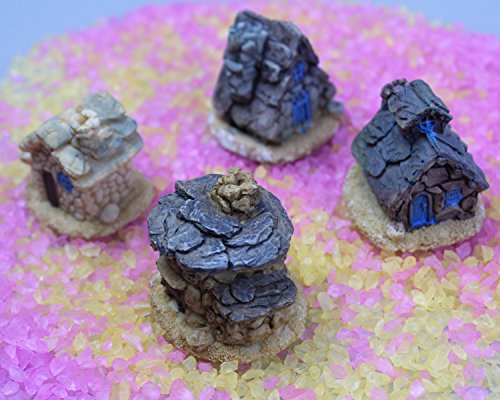 LJY 4 Stück Miniatur-Fee-Garten Steinhäuser – Mini-Fee Ferienhäuser für Garten & Terrasse Dekoration – Zubehör für Hauptdekoration Gartendekoration - 4