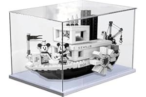 Nynelly Esposizione in acrilico trasparente per Lego Ideas 21317 Disney Steamboat Willie, Lego 42109/21302/10252, Action Figure, Collezionabili, Controsoffitto Antipolvere Vetrina con Base (Bianco)