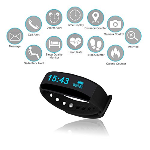 EIVOTOR Fitness Armband Fitness Tracker Smart Sport Watch Bluetooth 4.0 Smartband IP65 Wasserdicht Fitnessarmband unterstützt Pulsmesser,Schlafmonitor,Schrittzähler und Anrufer ID Benachrichtigung kompatibel mit Android Handy und IOS,iPhone für Sport,Fitness,Outdoor (Schwarz 2) - 3