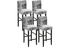 ELYSYSRL Coprisgabelli Cucina con Schienale 2/4/6 Pezzi,Fodere Coprisedia Elasticizzati con Schienale Basso Universale,Copertura per Sgabello Alto Quadrato per Bar Caffettiere Bancone