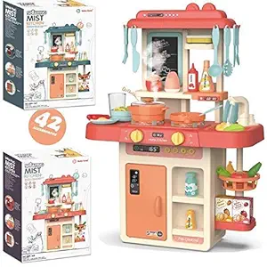 Sevriza 42-Piece Kitchen Set for Kids, Smoky, Music, Real Water Tap, Actually Fell of Kitchen for Your Kids Best Gift for Girls