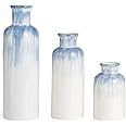 Small Ceramic Vase Set for Dining Table Decoration, Set of 3 Flower Vase in Nordic Style for Home Decor, Mini Decorative Vase for Single Flower Pampas Grass - Height 5-8-10 inch, Pale Blue and White