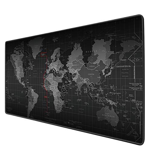 Benvo XXL Grande Ordenador Alfombrilla Raton para Oficina y Gaming (900x400mm, Fondo Antideslizante de Goma, Borde Cosido, Mapa Mundi) para Gamers, PC y Portátil