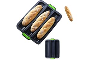 CHAWHO Moule a Baguette en Silicone Moule Cuisson Baguettes - Moule à Pain pour Baguette Anti-adhésif, Bâton de Pain Français Poêle à Pain pour Placer et Cuire 3 Baguettes, 34X24cm