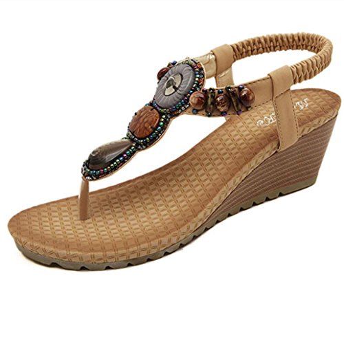 Damen Sommer Schuhe,Xinan Sommer-Weinlese -Frauen-Sandelholz-Art- und Weisestrand wulstige Sandalen Damenschuhe (37, Khaki)