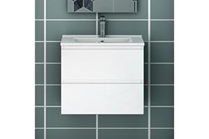 Acezanble Waschtisch mit Unterschrank 60 cm Hochglanz Weiß Badmöbel Gäste WC