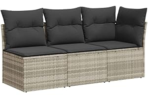 vidaXL Gartensofa mit Kissen 3-Sitzer, Sofa mit Staufach unter Sitzfläche, Terrassensofa mit abnehmbarem waschbarem Bezug, Gartenmöbel Terrassenmöbel, Hellgrau Poly Rattan