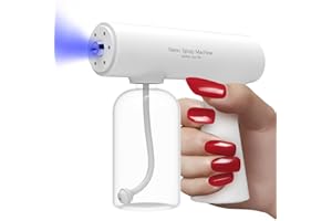 HIPOTEN Pistola Desinfectante Eléctrica Mini, Atomizador Nano Nebulización, Máquina de Niebla para Interiores y Exteriores, Blanco, Pulverizador Vapor Nano ULV Recargable con luz Azul-atomize