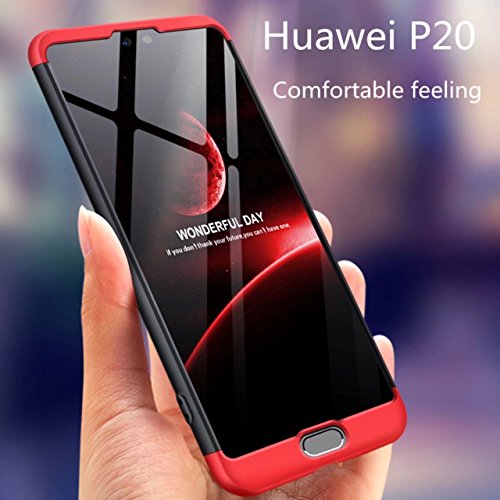 AILZH Funda Huawei P20 360  Caja Caso Vidrio Templado Rojo Negro 