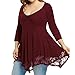 Produktbild CLOOM Übergröße Blusen Frauen Tops Damen Günstige Festliche Pullover Langarmshirt Blusenshirt Freizeit Frauenhemden Gestreiftes V-Ausschnitt Tunic Hemd Spitzen Oberteile Patchwork (Rot, 5XL)
