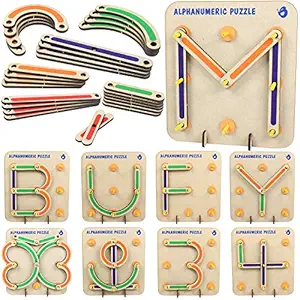 ButterflyEduFields Wooden Alphabets Construction Puzzle Toys for Kids 3 4 5 Years | 28 Piece Wooden Puzzles Board | Great Tool for Teaching Letters, Numbers & Common Shapes