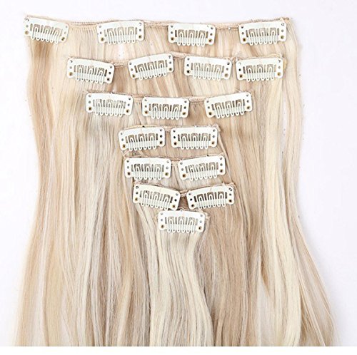 S-noilite- 60cm 8 teiliges SET Clip In Hair Extensions Haarverlängerung Full Head Haarteil Haarverdichtung (Wellig,Sandblond & Bleichmittel Blond) - 2