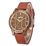 Hölzerne Quarz Armbanduhr für Mann und Frau Sentai Mode Quarz Uhren natürliche Schwarze Sandelholz Uhr Uhr aus echtem Lederband für Studenten hochwertige Geschenk Unisex handgemachte Uhr