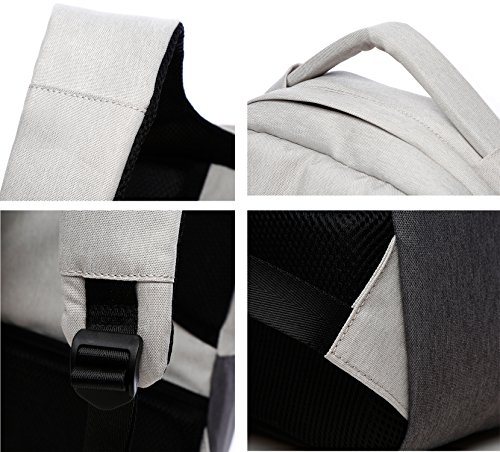 Valleycomfy Damen/Herren Laptop Rucksack (bis 39,6 cm) Leinwand Tasche mit USB Lade-Schnittstelle für Freizeit/Business/Travel Umhängetaschen Schwarz - 5