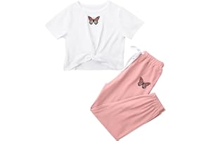 Naiyafly Kids Girl Tracksuit Set Girls Butterfly Pattern Long Sleeve Pullover Sweatshirt Crop Tops + Pants Suit Teen Girls Spring Fall Outfits Set Sports Hip Hop Clothes